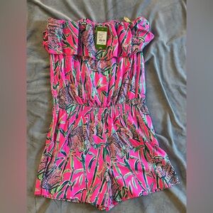 NWT Lilly Pulitzer Anja Strapless Romper Mandevilla Pink Size L